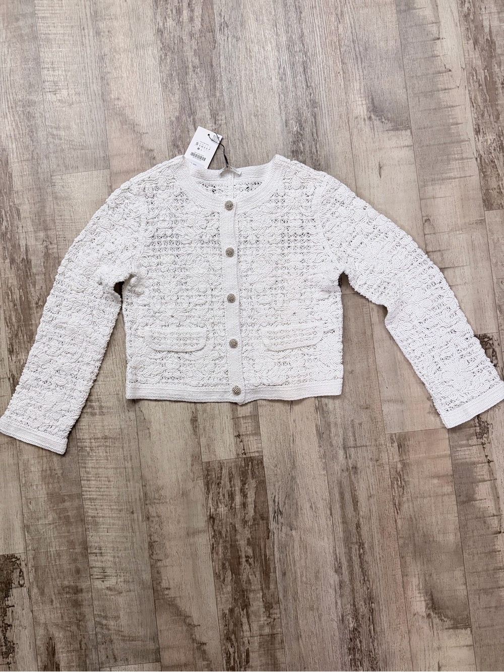 Zara Women’s White Crochet Button-Front Jacket